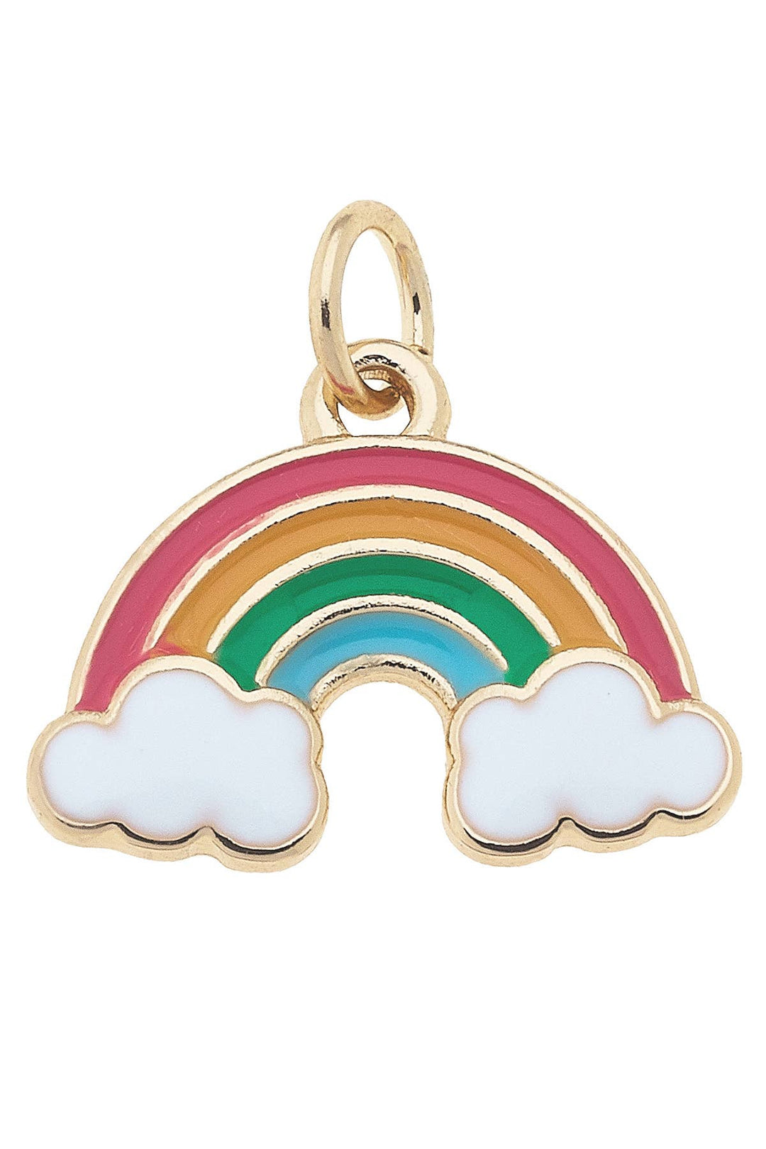 Rainbow charm with gold border on a white background