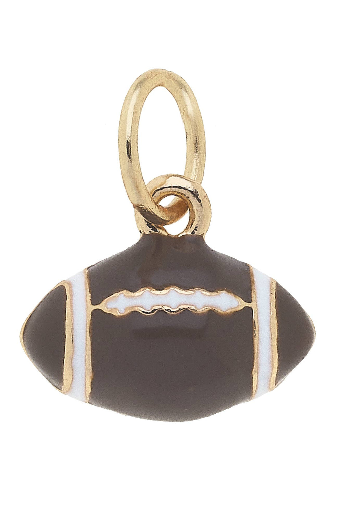 A brown and gold 3-D football charm with shiny gold plating on the base metal.