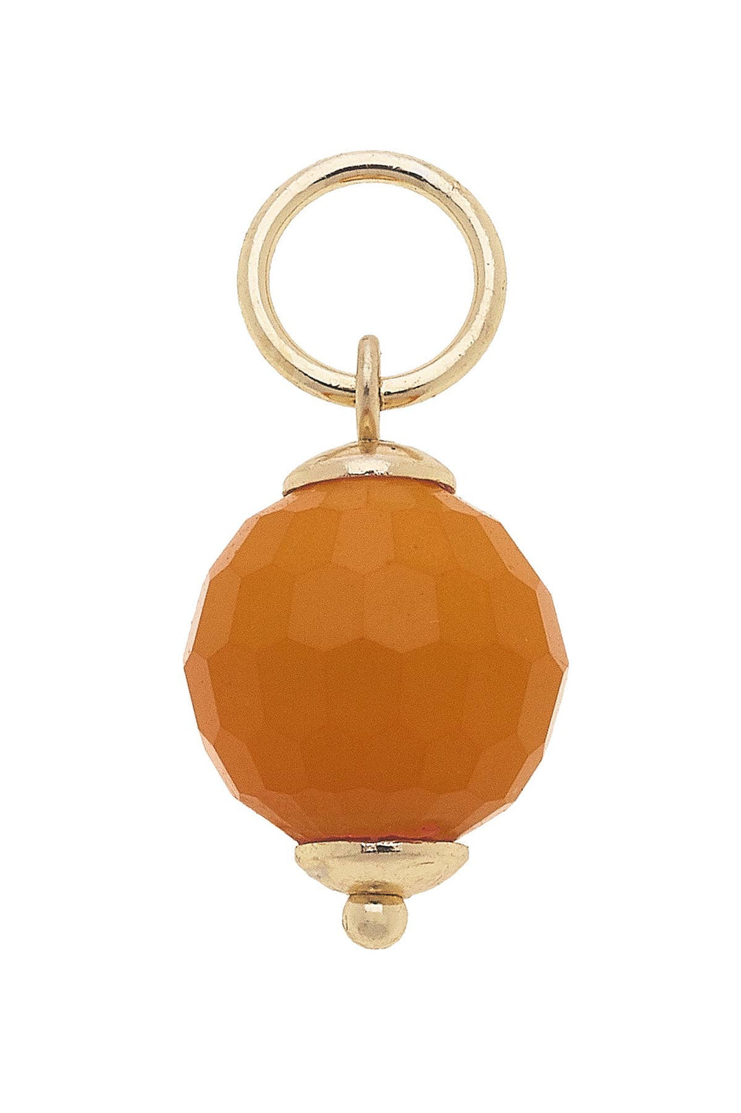 An orange resin bead charm with a gold plating, designed to be attached to a bracelet or necklace.
