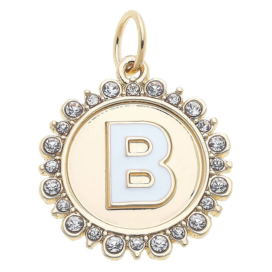 Gold charm with letter 'B' and crystal accents