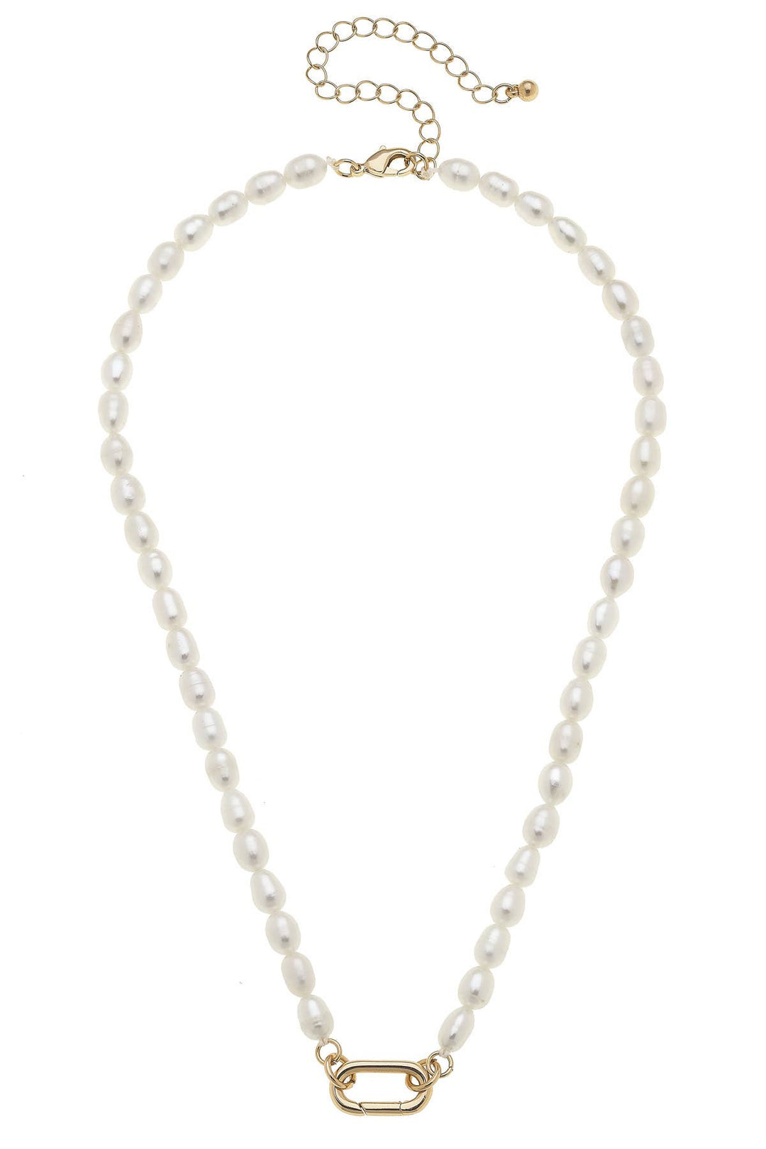 An ivory-colored freshwater pearl charm necklace base with a gold-plated clasp.