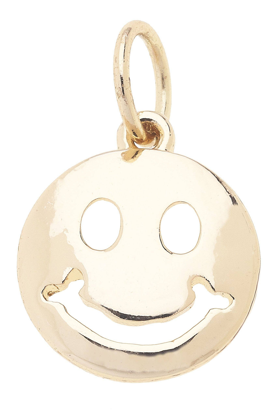 Gold smiley face pendant on a white background
