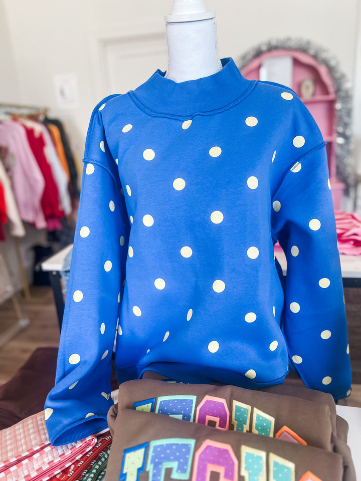 Reversible mock neck with butter yellow polka dots 