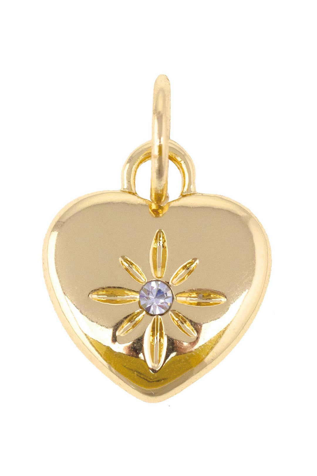 Gold heart-shaped charm pendant with star design and central gemstone