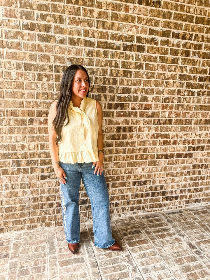 Yellow Tie Neck Sleeveless Top