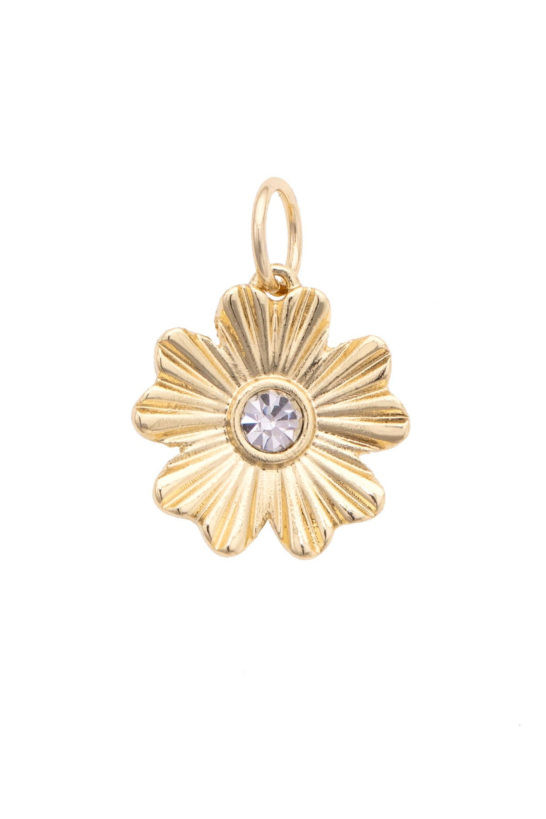 Gold charm flower with a central gemstone