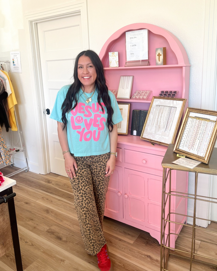 Woman wearing faith based tshirt casual outfit