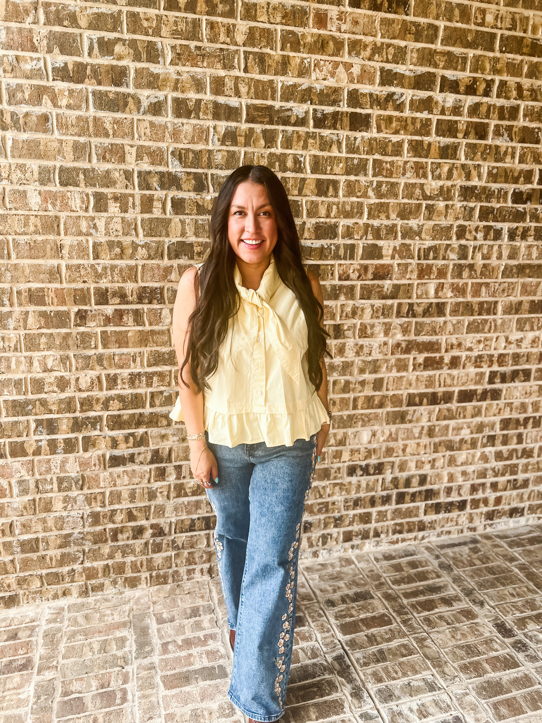 Yellow Tie Neck Sleeveless Top