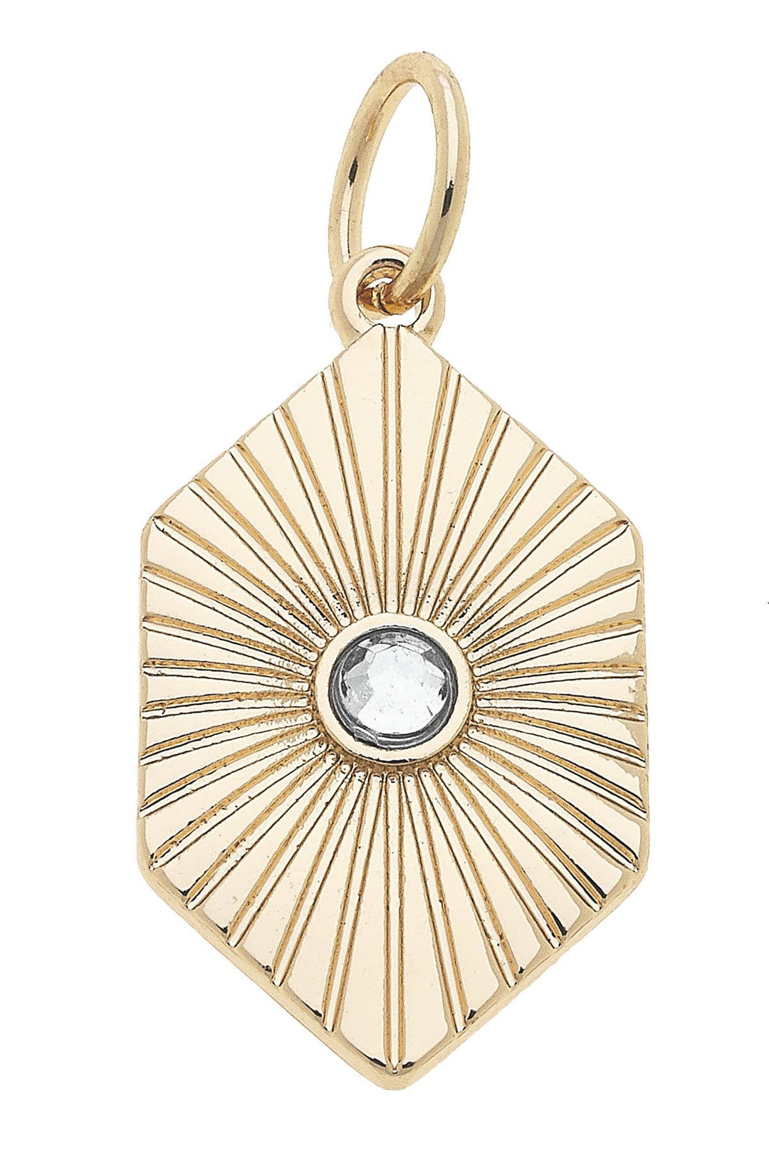 A shiny gold-colored rhombus-shaped charm adorned with a rhinestone in the center.