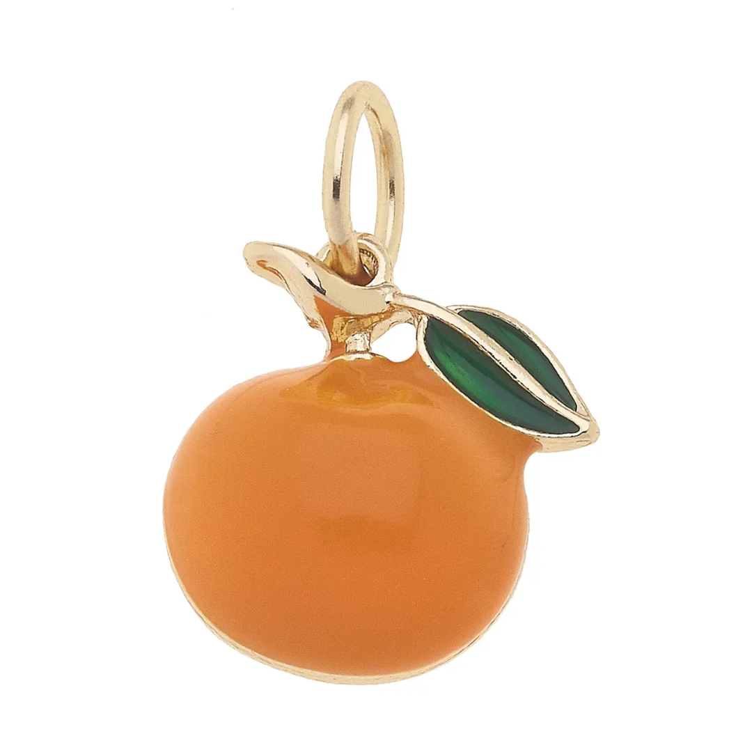 Orange fruit charm with green accent leaf