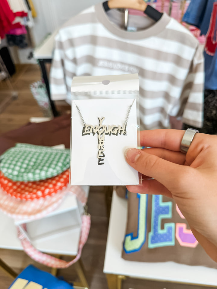 You’re Enough Cross Cut Out Necklace | Silver