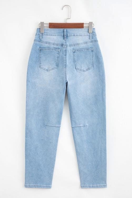 the back of the light blue barrel jeans 
