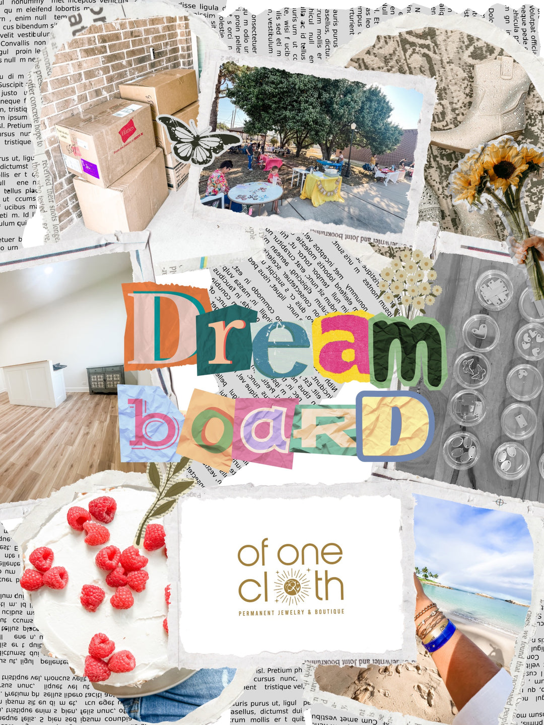 Collage of various images with 'Dream board of one cloth' text overlay.