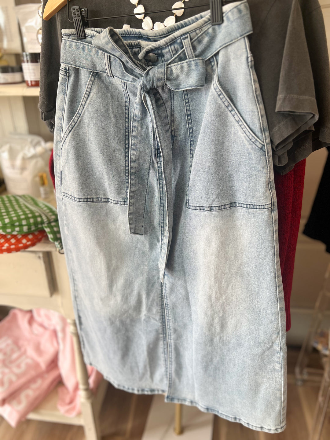 Denim midi skirt