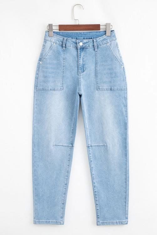 Light blue barrel jeans
