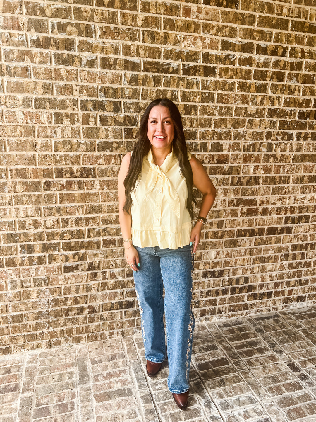 Yellow Tie Neck Sleeveless Top