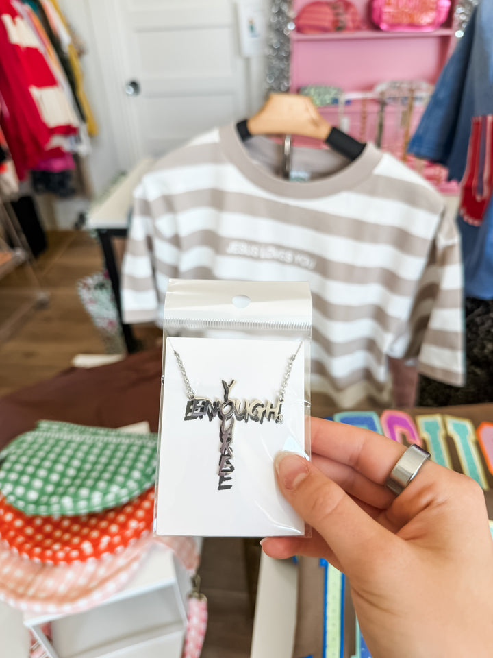 You’re Enough Cross Cut Out Necklace | Silver