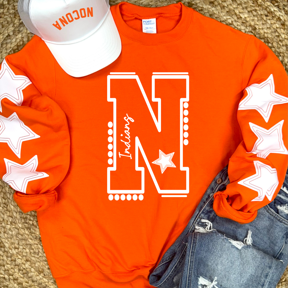 Red sweatshirt with white 'N' and 'Indians' and star design