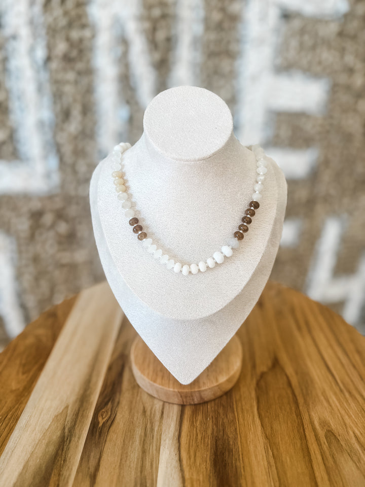 Brown, tan and cream beaded necklace