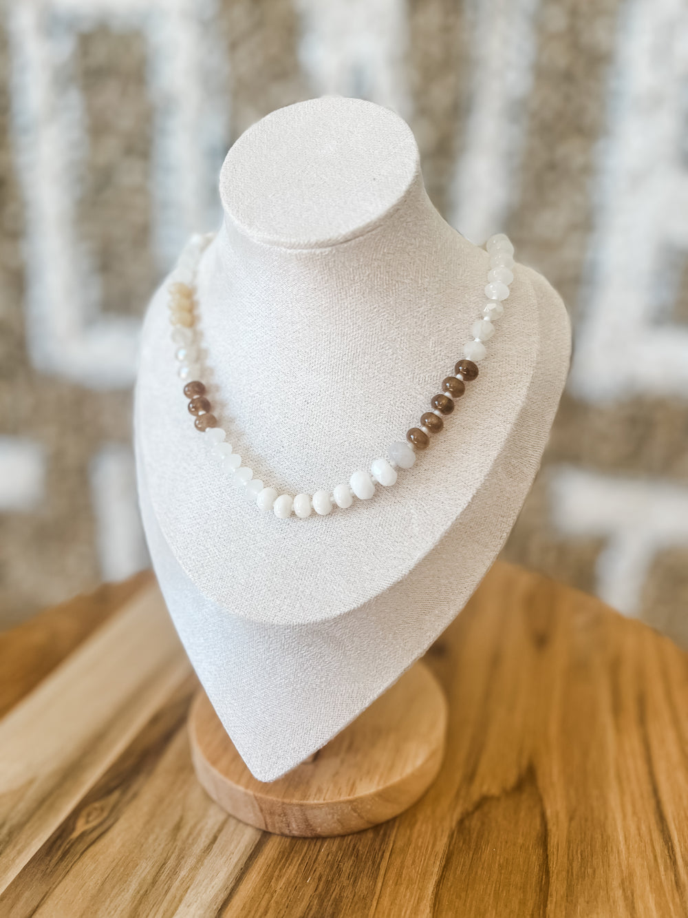 brown, white, cream beaded necklace