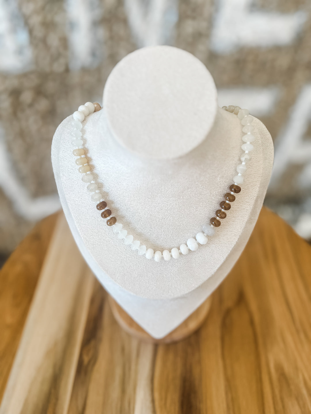 brown, white, cream beaded necklace