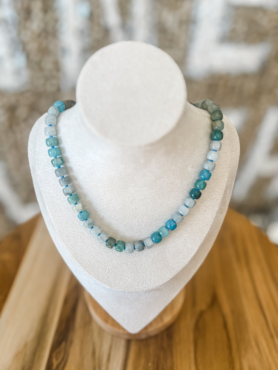 Teal, turquoise beaded necklace