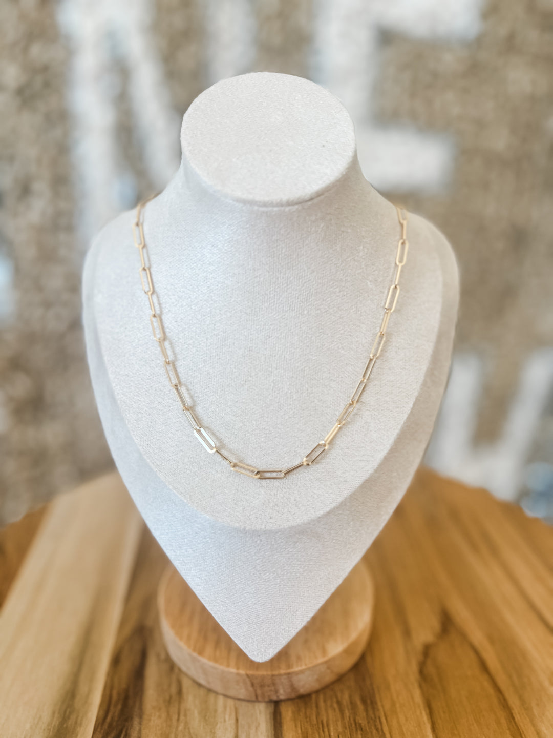 Gold elongated paperclip necklace