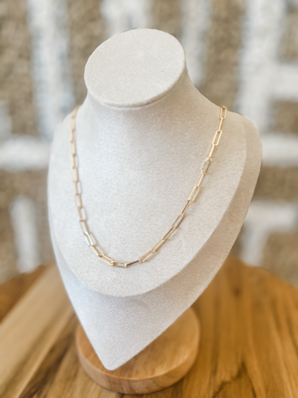 Gold elongated paperclip necklace