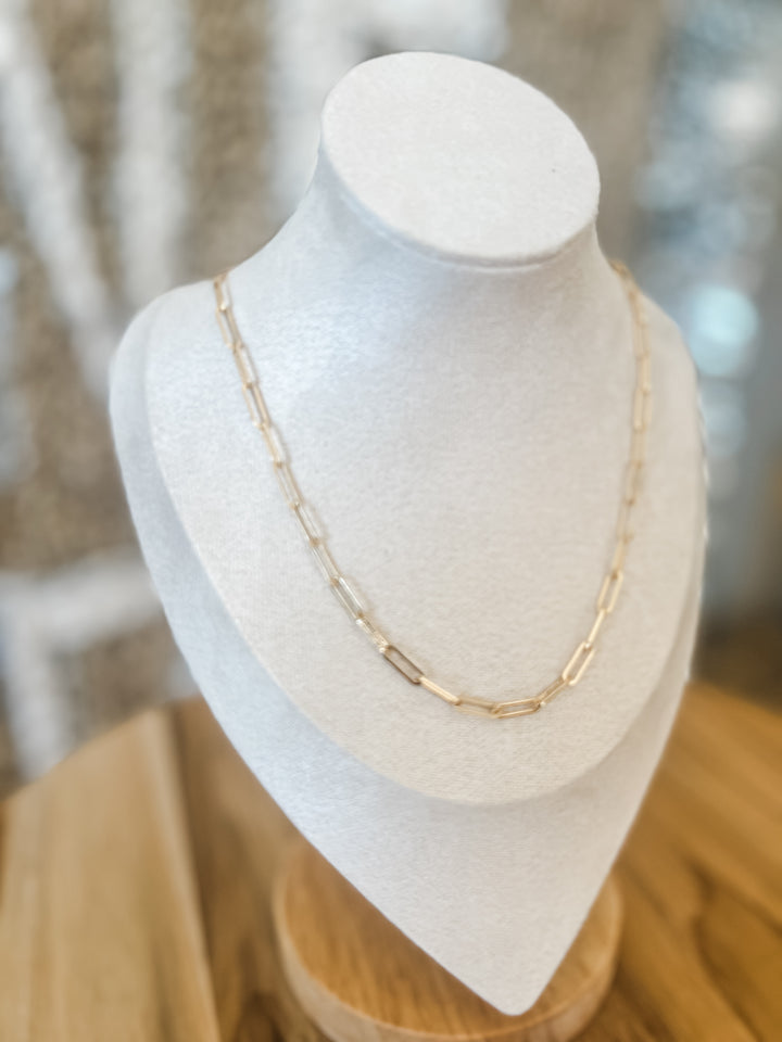 Gold elongated paperclip necklace