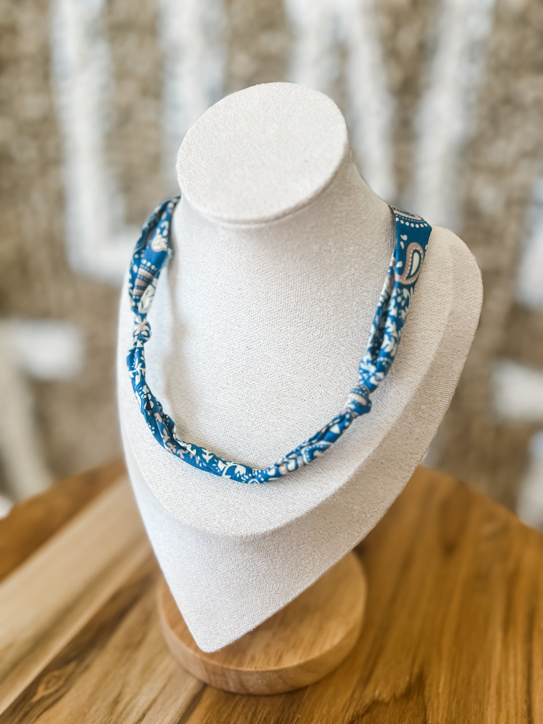 Pink bandana necklace woven into gold chain