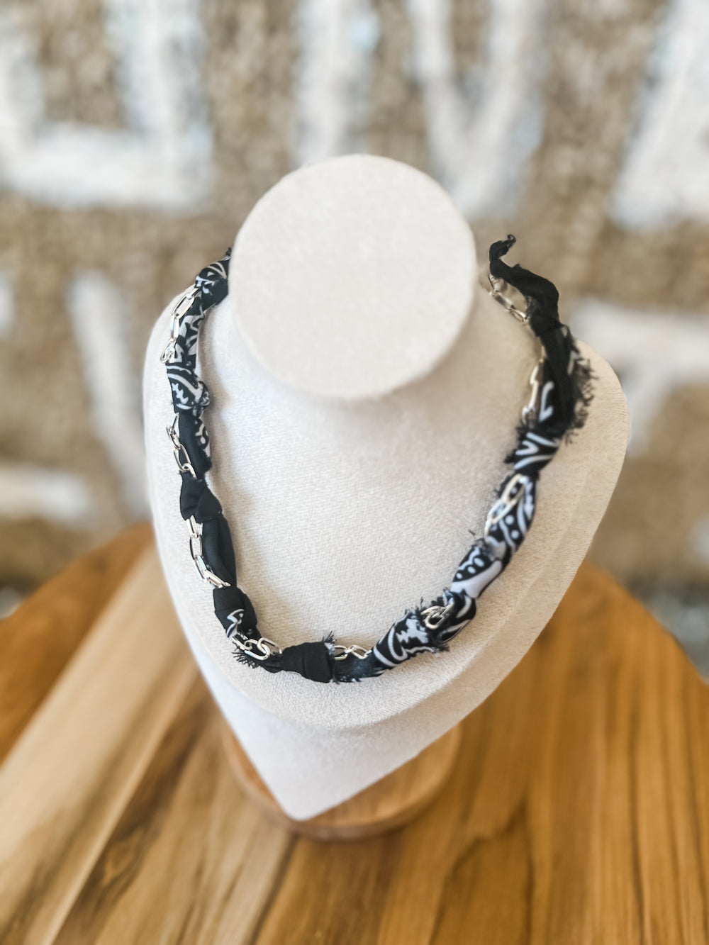black and white patterned bandana necklace