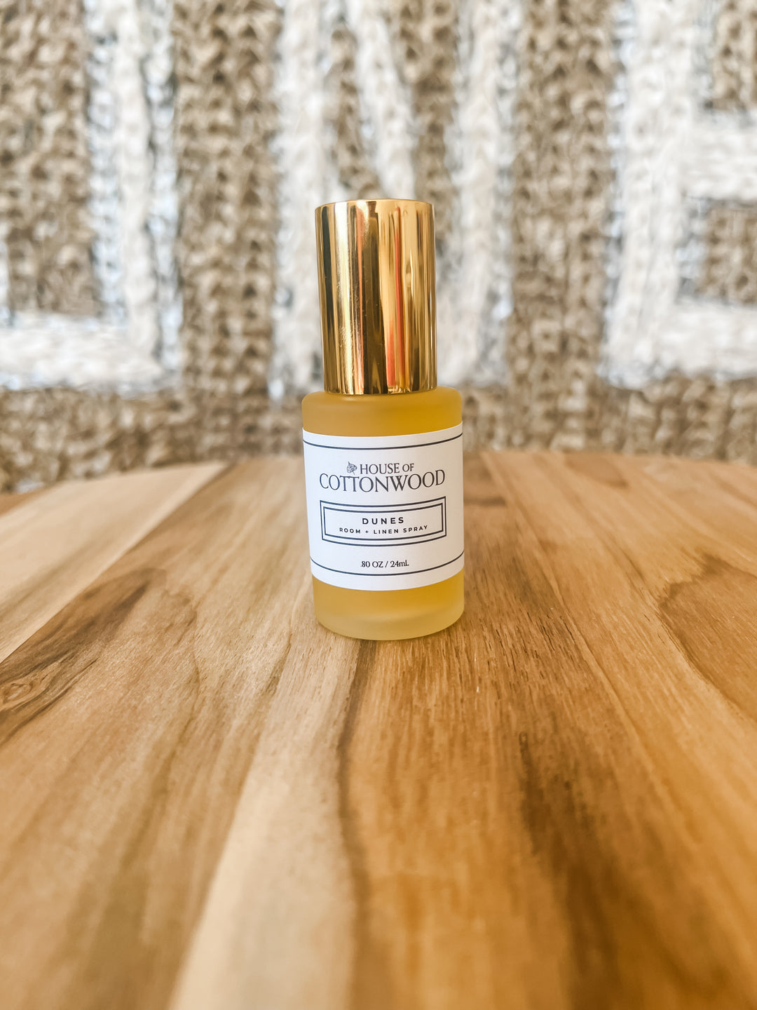 Bottle of House of Cottonwood room and linen spray "Dunes" scent