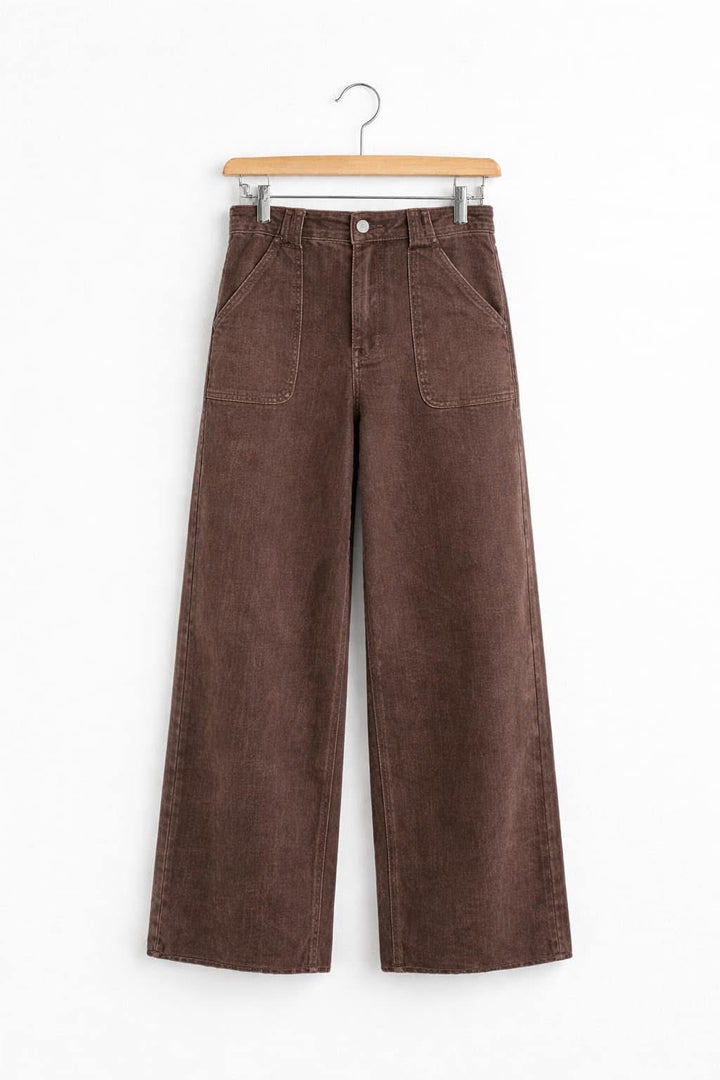 Brown wide leg high rise jeans