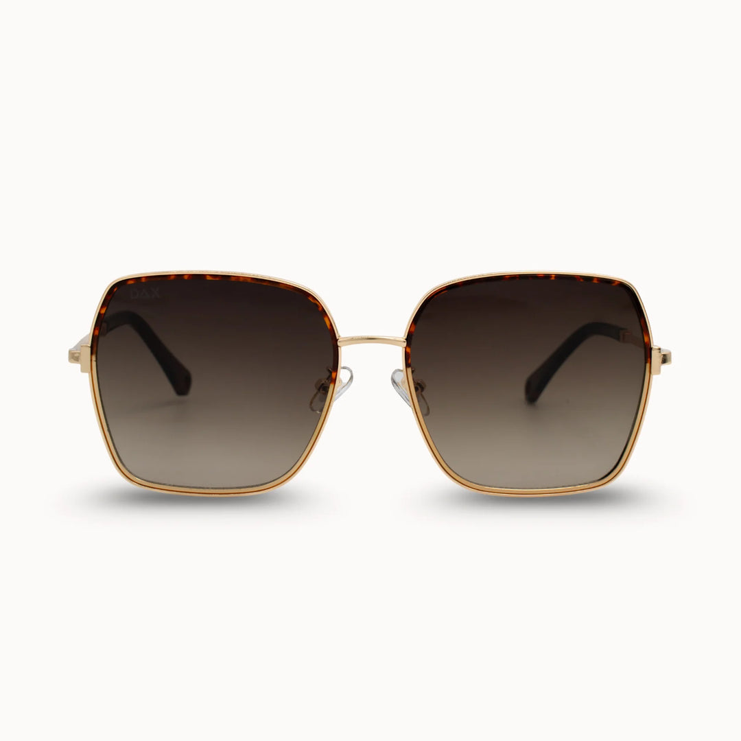 Sunglasses with gold frame and dark lenses