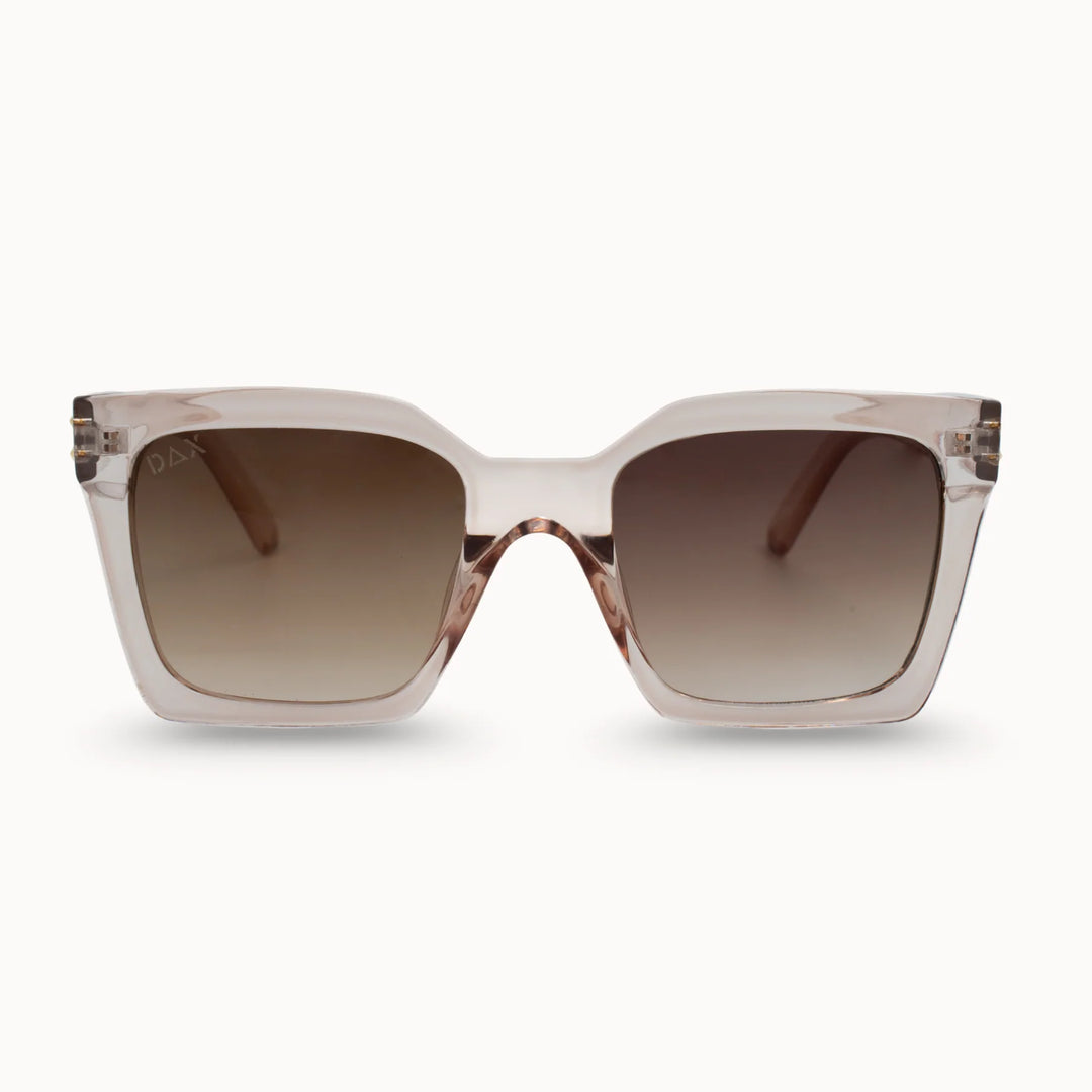Sunglasses with a transparent frame and brown gradient lenses