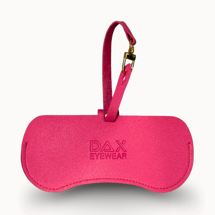 Pink sunglasses case with a strap and &