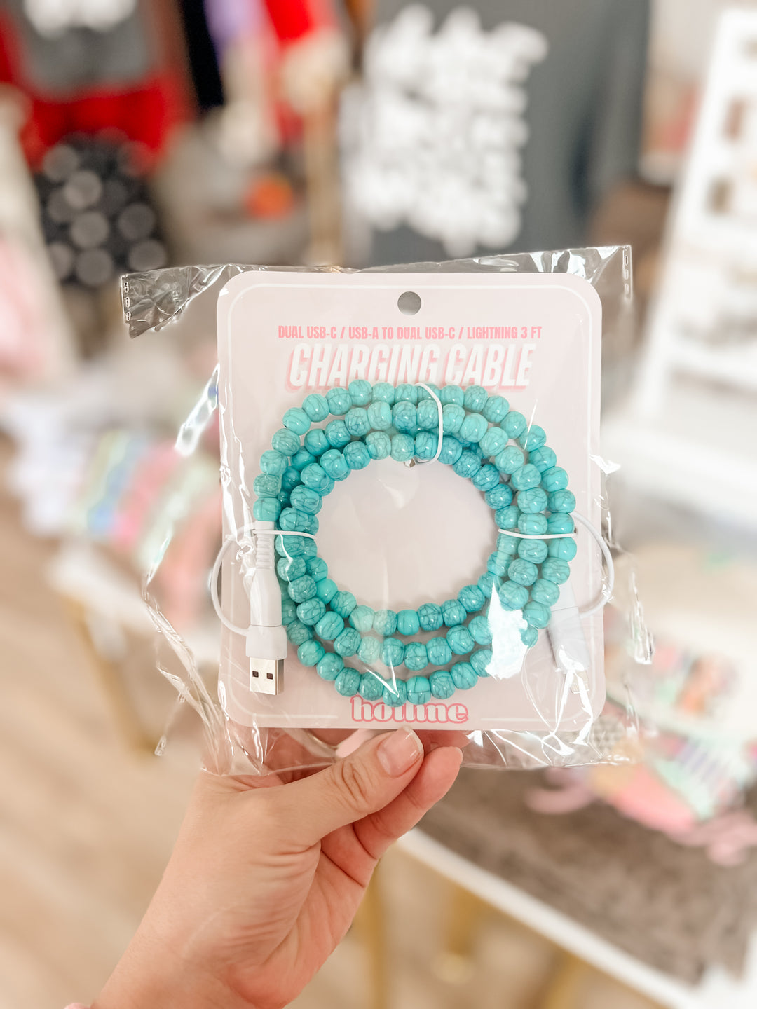 cute turquoise beaded charging cable for iPhone and usb-c