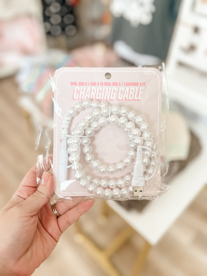 cute pearl beaded charging cable for iPhone and usb-c