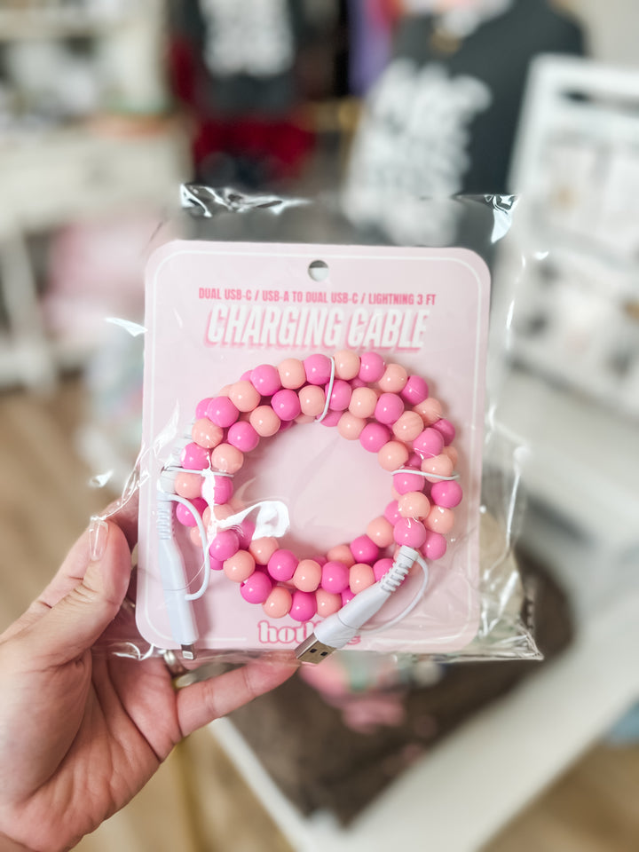 cute pink and orange charging cable for iPhone and usb-c