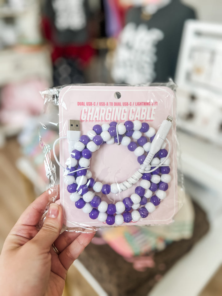 cute purple and white charging cable for iPhone and usb-c