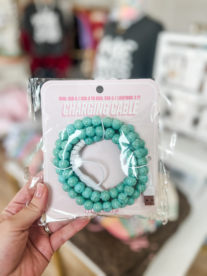 cute turquoise charging cable for iPhone and usb-c