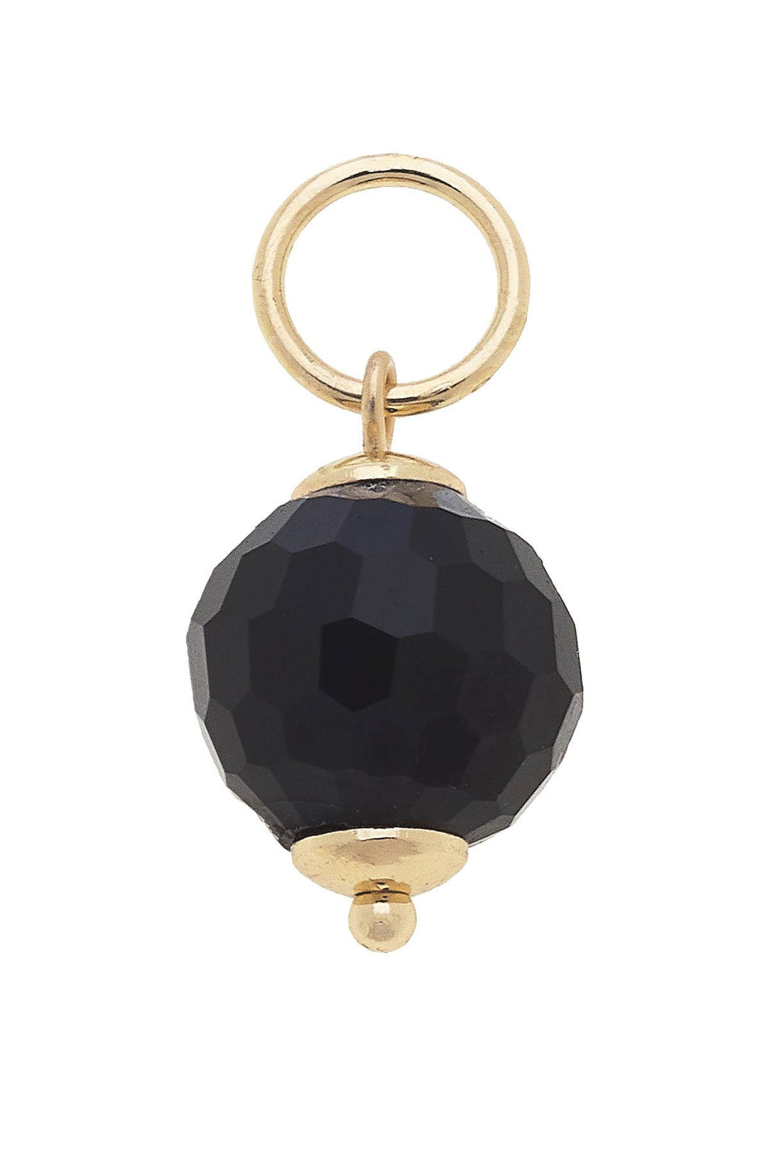 A black resin bead charm with a gold plating, designed to be attached to a bracelet or necklace.