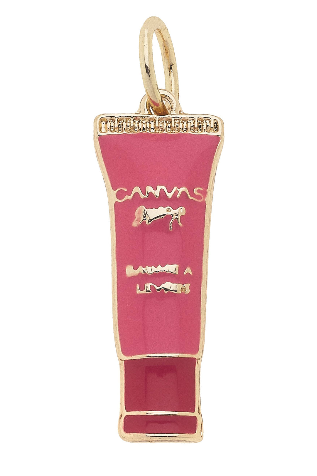 Pink and gold charm in the shape of lipgloss