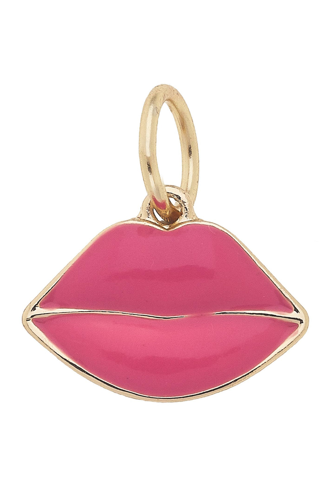 A fuchsia-colored lip-shaped charm with gold plating