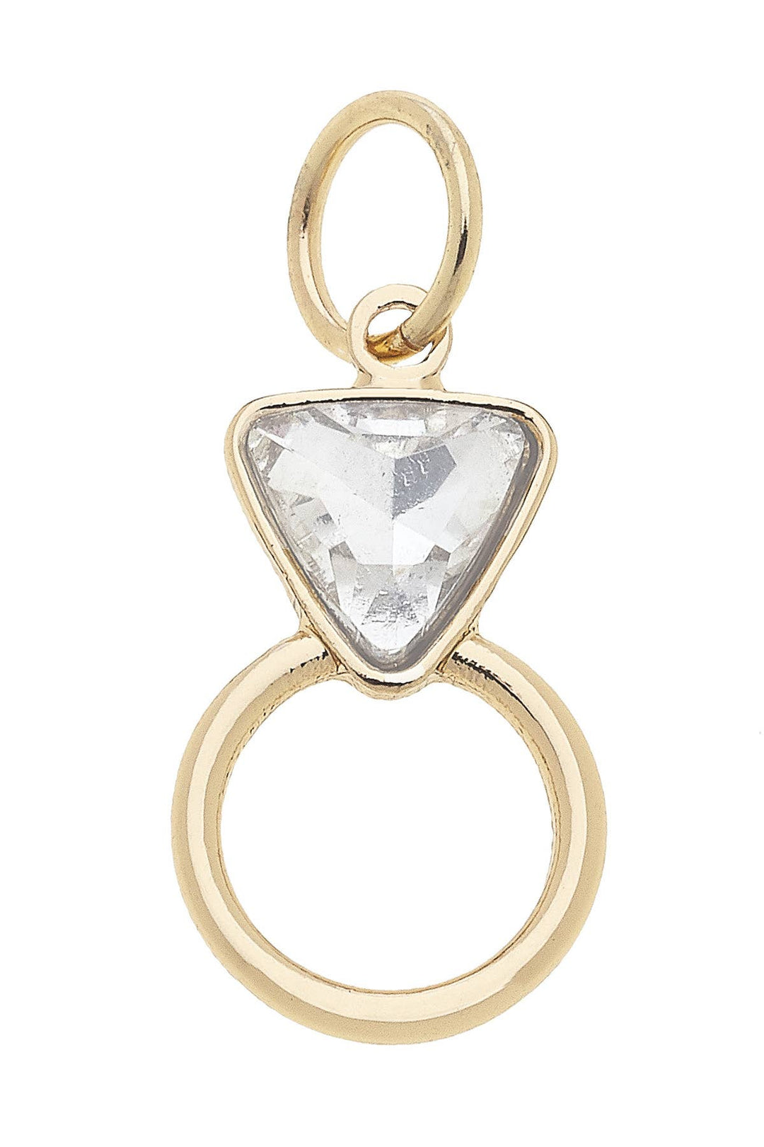 A gold-colored rhinestone ring charm with a shiny finish, designed for use as a pendant on a charm bracelet or necklace.