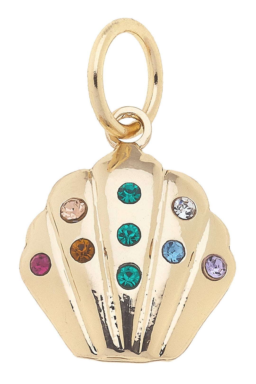 Gold seashell charm with colored rhinestone accents