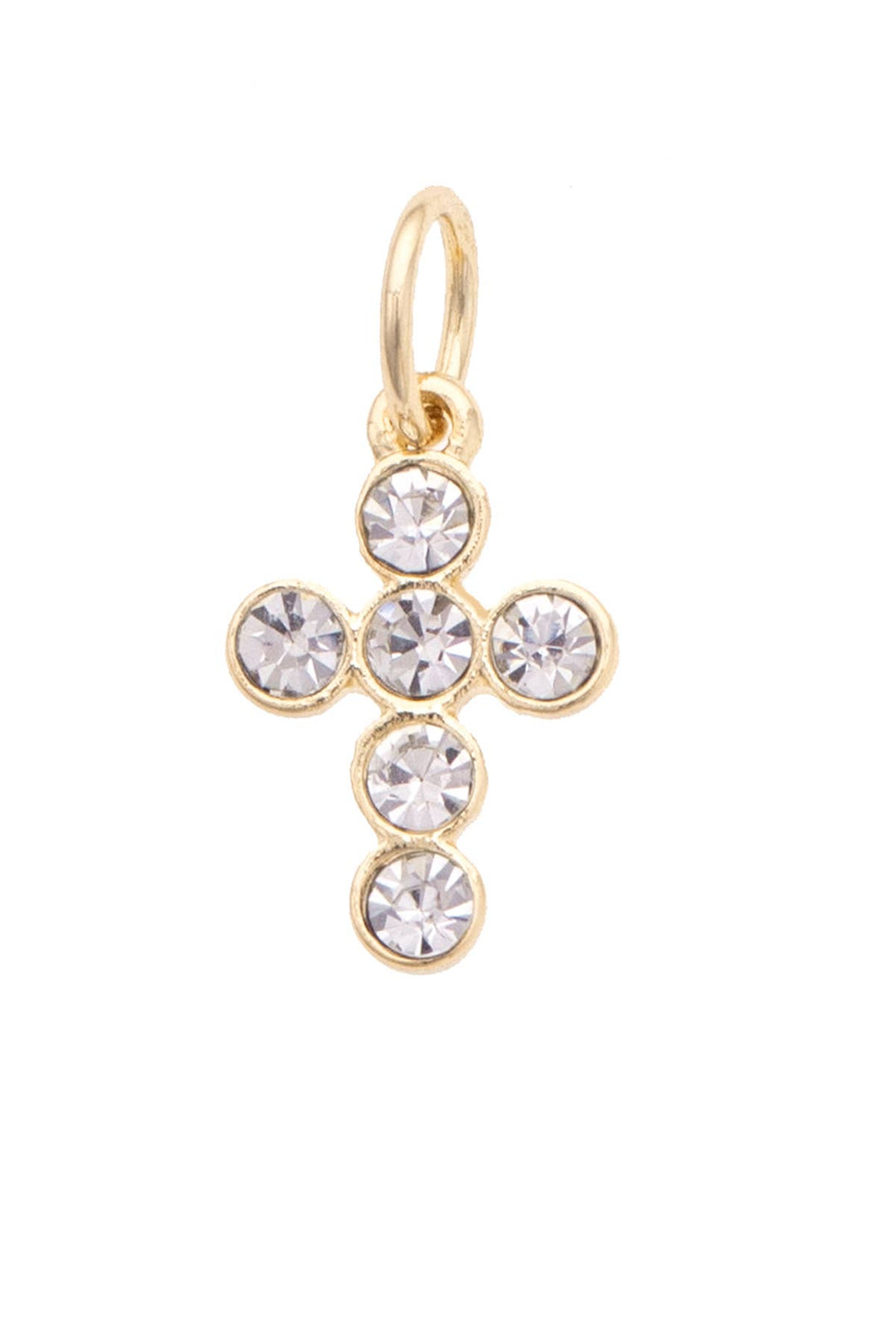 Gold cross charm with clear crystals