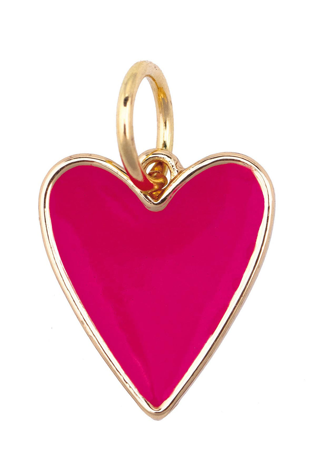 Heart-shaped charm pendant with gold frame and pink center on white background