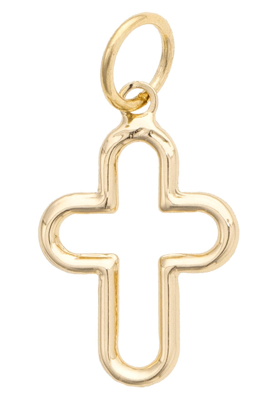 Gold cross pendant on a white background