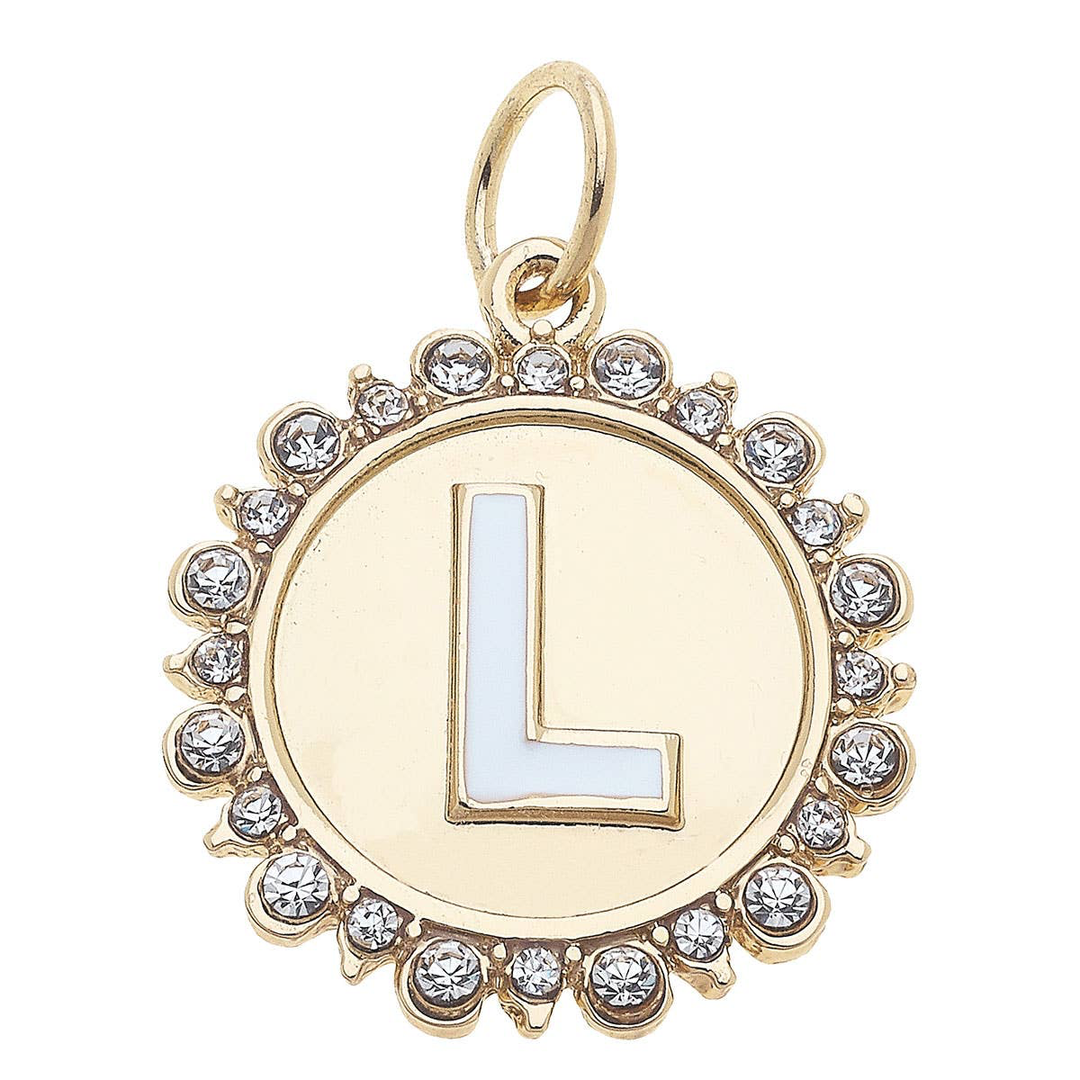 Gold Letter L charm with rhinestone accents